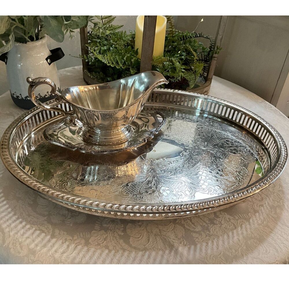 Gorgeous W & S Blackinton Silverplate footed serving gallery tray Hollywood Glam